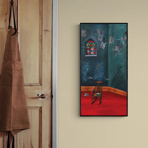 In-situ view of Isha Bawiskar's 'Childhood Memories (The Dreamer's Corner)' painting in a room
