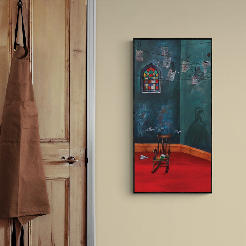In-situ view of Isha Bawiskar's 'Childhood Memories (The Dreamer's Corner)' painting in a room