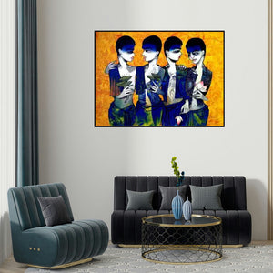 Mukesh Salvi's 'Childhood Memory' painting visualized above a sofa in a contemporary room.