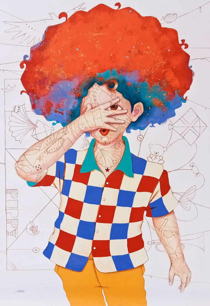 Figurative acrylic painting titled 'Childhood Passion 15', 36x24 inches, by artist Shiv Kumar Soni on Canvas