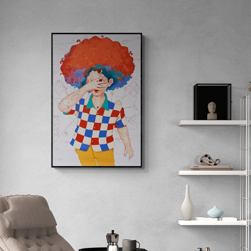 In-situ view of Shiv Kumar Soni's 'Childhood Passion 15' painting in a room