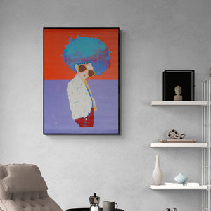 Preview of 'Childhood Passion 16' Painting by Shiv Kumar Soni shown on a wall in a furnished room.
