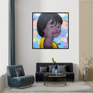 Preview of 'Childhood Secrets 1' Painting by Deepali S shown on a wall in a furnished room.
