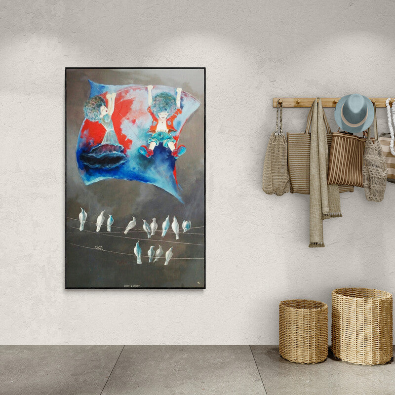 In-situ view of Shiv Kumar Soni's 'The Childhood Swinging With Kite' painting in a room