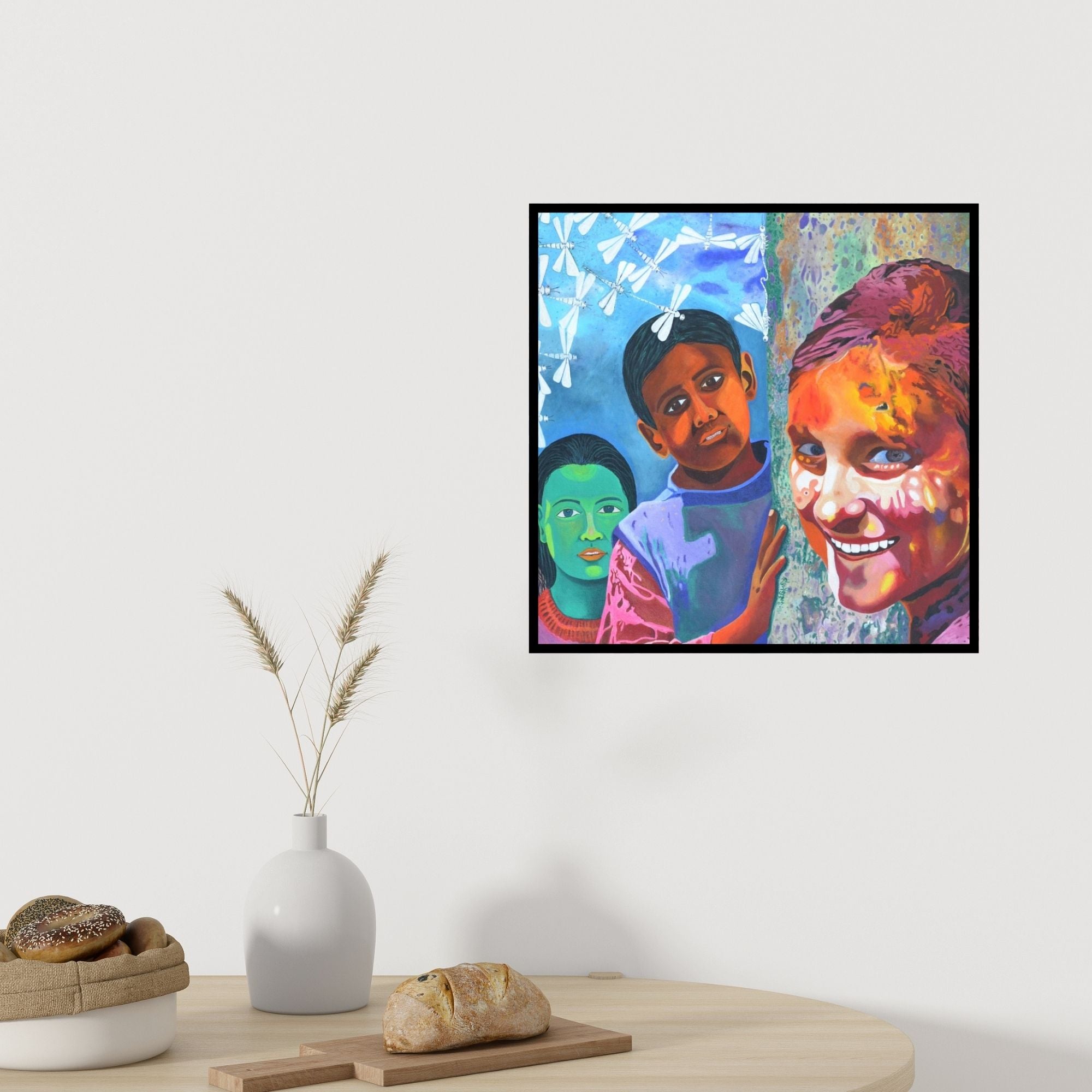 In-situ view of Gayatri Artist's 'Children Of The Heaven' painting in a room