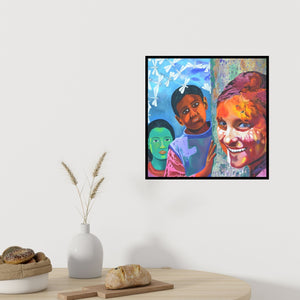 In-situ view of Gayatri Artist's 'Children Of The Heaven' painting in a room