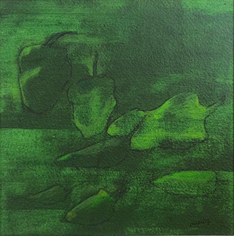 Food acrylic painting titled 'Chillies In Green', 8x8 inches, by artist Mahendra Parmar on Paper