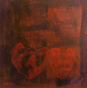 Chillies In Red (A Study in Red) by Mahendra Parmar, Original Acrylic Food Painting on Paper, X-Small Square Wall Art