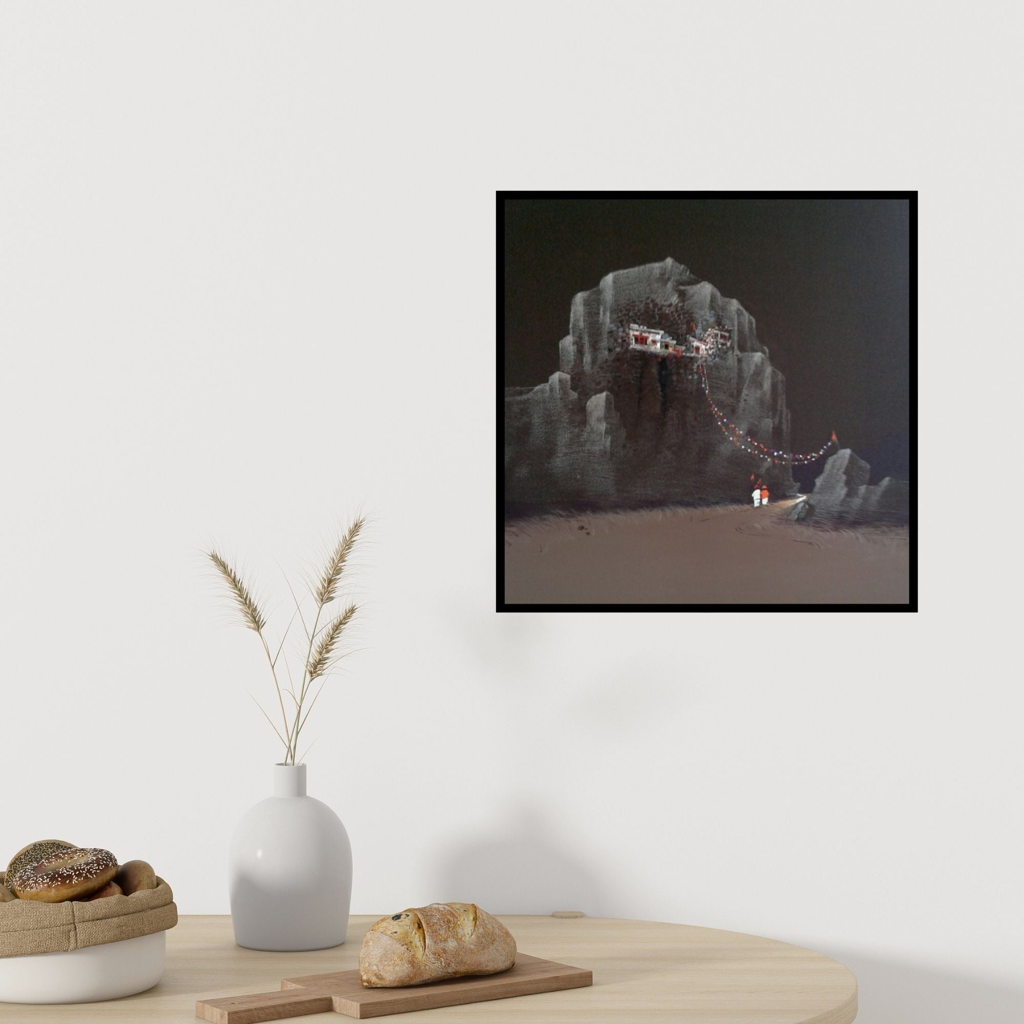 In-situ view of Yogesh Lahane's 'China Temple 1 (Twilight Sanctuary)' painting in a room