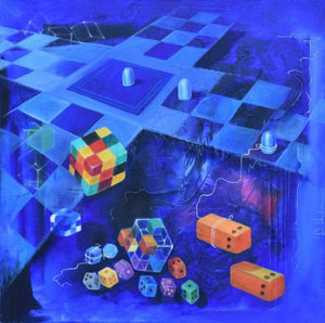 Chopard (Fortuitous Fortune) by Durshit Bhaskar, Original Oil Fantasy Painting on Canvas, Medium Square Wall Art