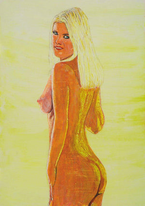 Christine 1 by SIMON MASON, Print Dry Pastel Nude Painting on Canvas, X-Small Vertical Wall Art