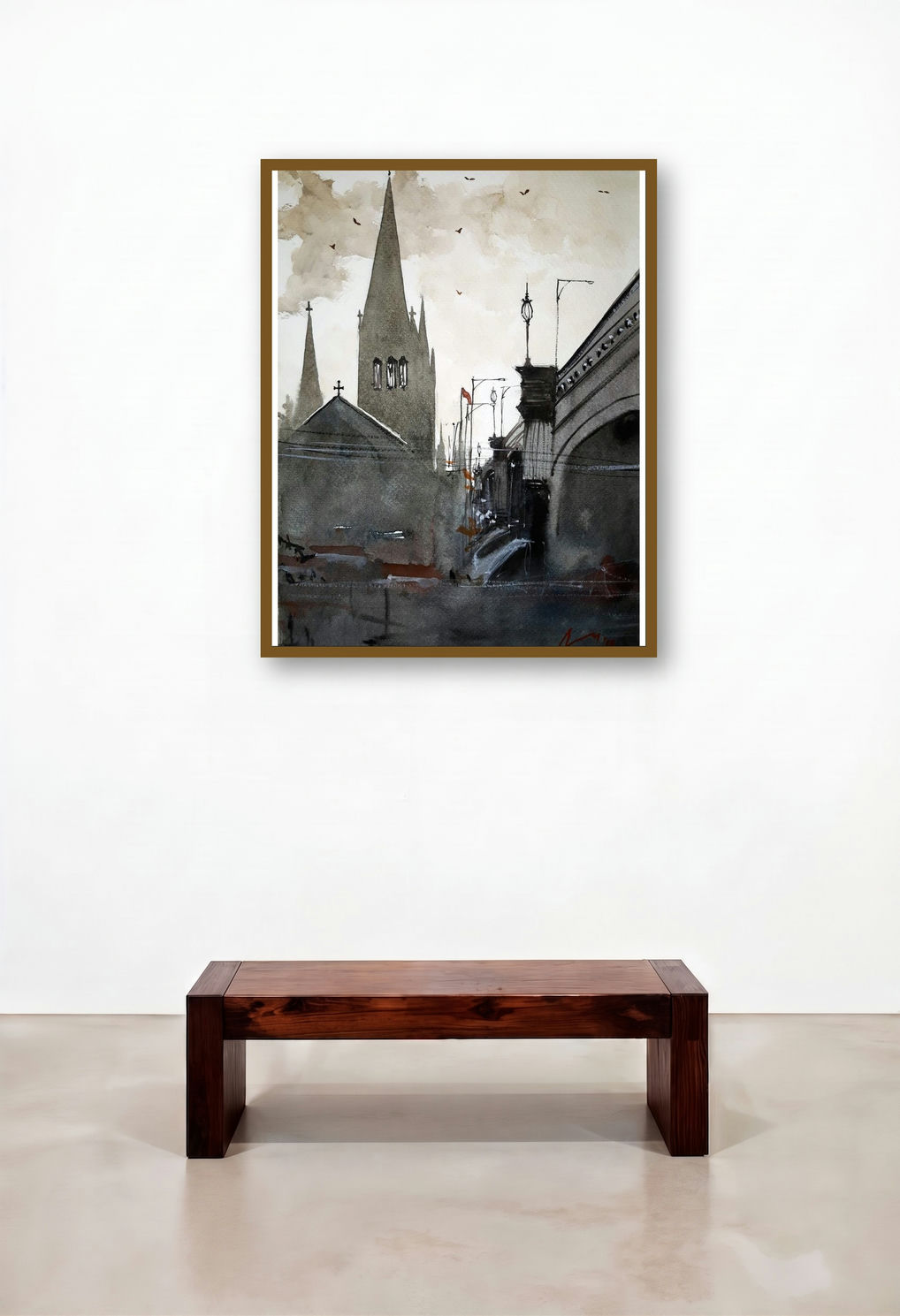 Church In Rome Italy (Urban Gothic) by artist Arunava Ray displayed in a Contemporary Lounge