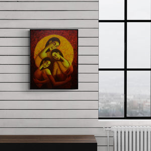 Preview of 'Circle Of Love' Painting by Uttam Bhattacharya shown on a wall in a furnished room.