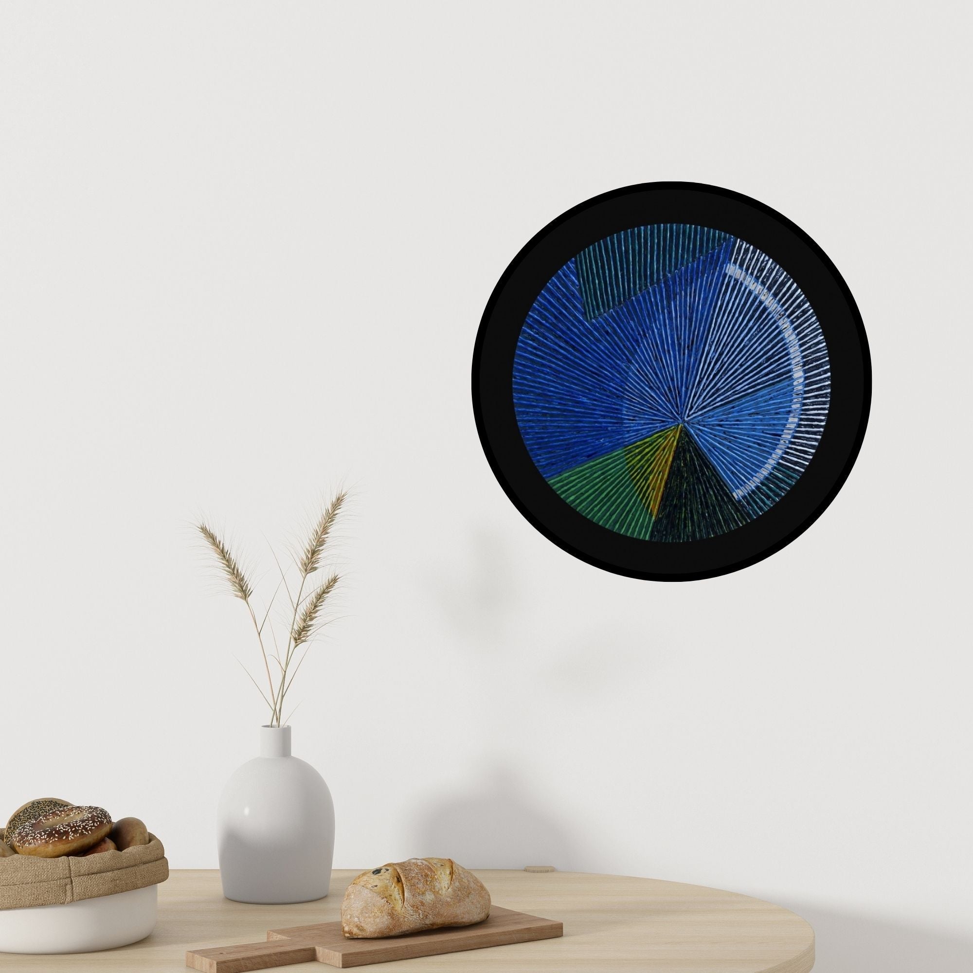 In-situ view of Sandesh Khule's 'Circular Geometrism Blue' painting in a room