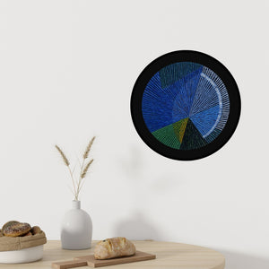 In-situ view of Sandesh Khule's 'Circular Geometrism Blue' painting in a room