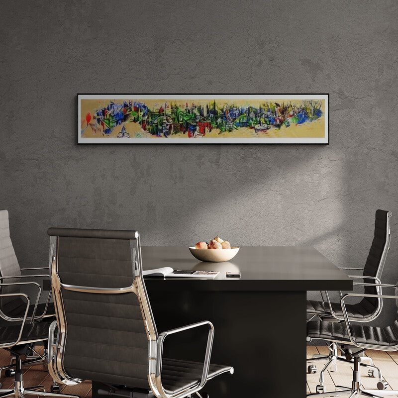 In-situ view of Mahesh Pal Gobra's 'City Of Bhopal (Urban Tapestry)' painting in a room