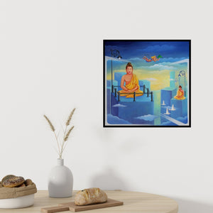 In-situ view of Anand Kumar's 'City Of Divine' painting in a room