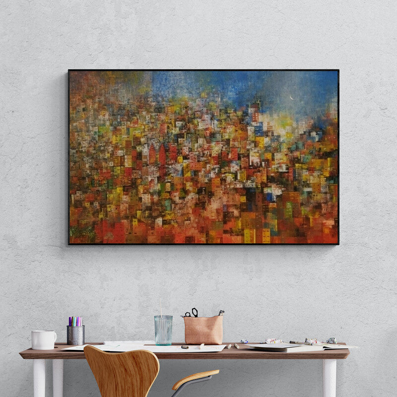 In-situ view of M Singh's 'City Of Dream 5' painting in a room