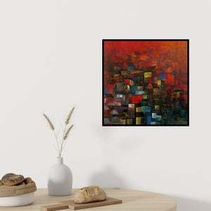 In-situ view of M Singh's 'City Homes' painting in a room