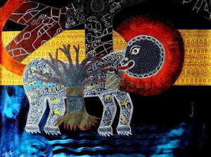 City Life (Natures Nurturing Embrace) by Meenakshi Jha Banerjee, Original Acrylic Figurative Painting on Canvas, Large Horizontal Wall Art