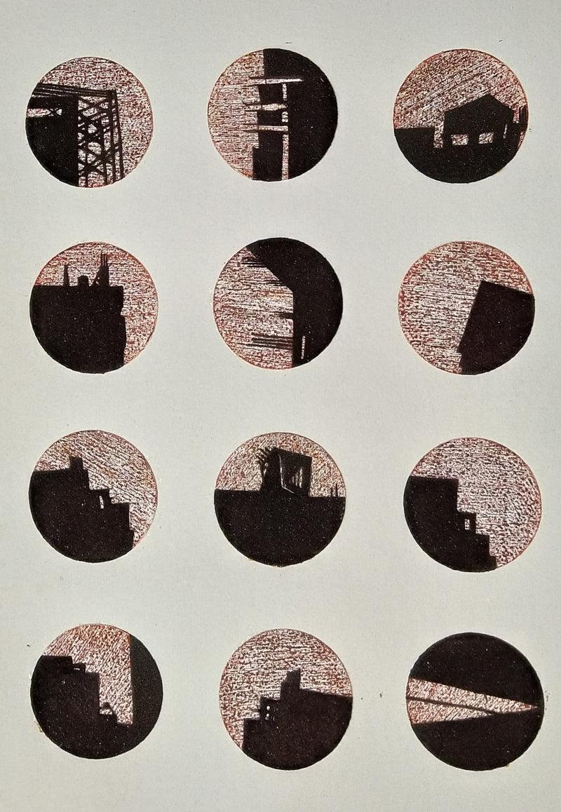 Cityscape mixed media painting titled 'City Line 2', 24x18 inches, by artist Priya Dhoot on Paper