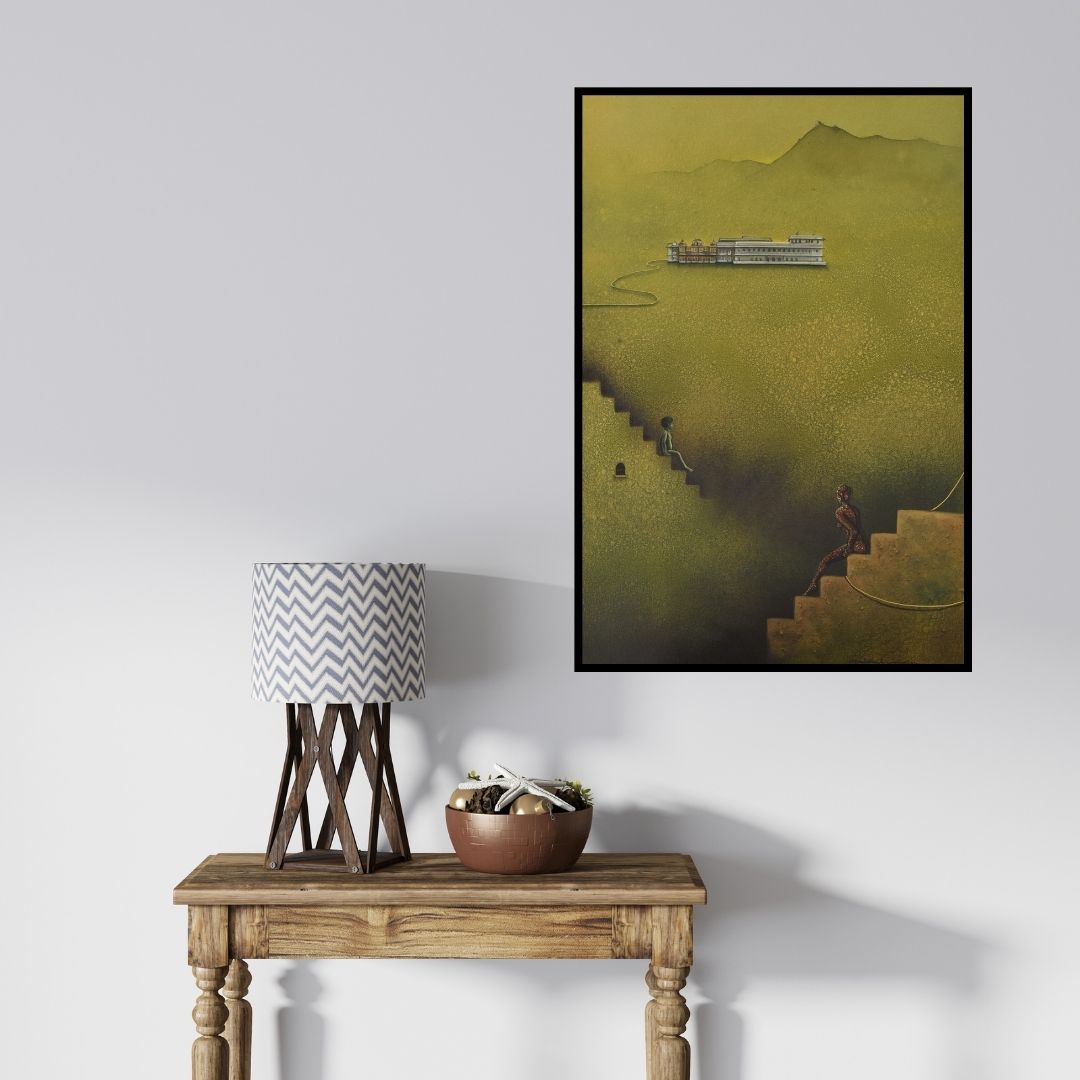 In-situ view of Nirmal Yadav's 'City Of Lustre (A Distant Dream)' painting in a room