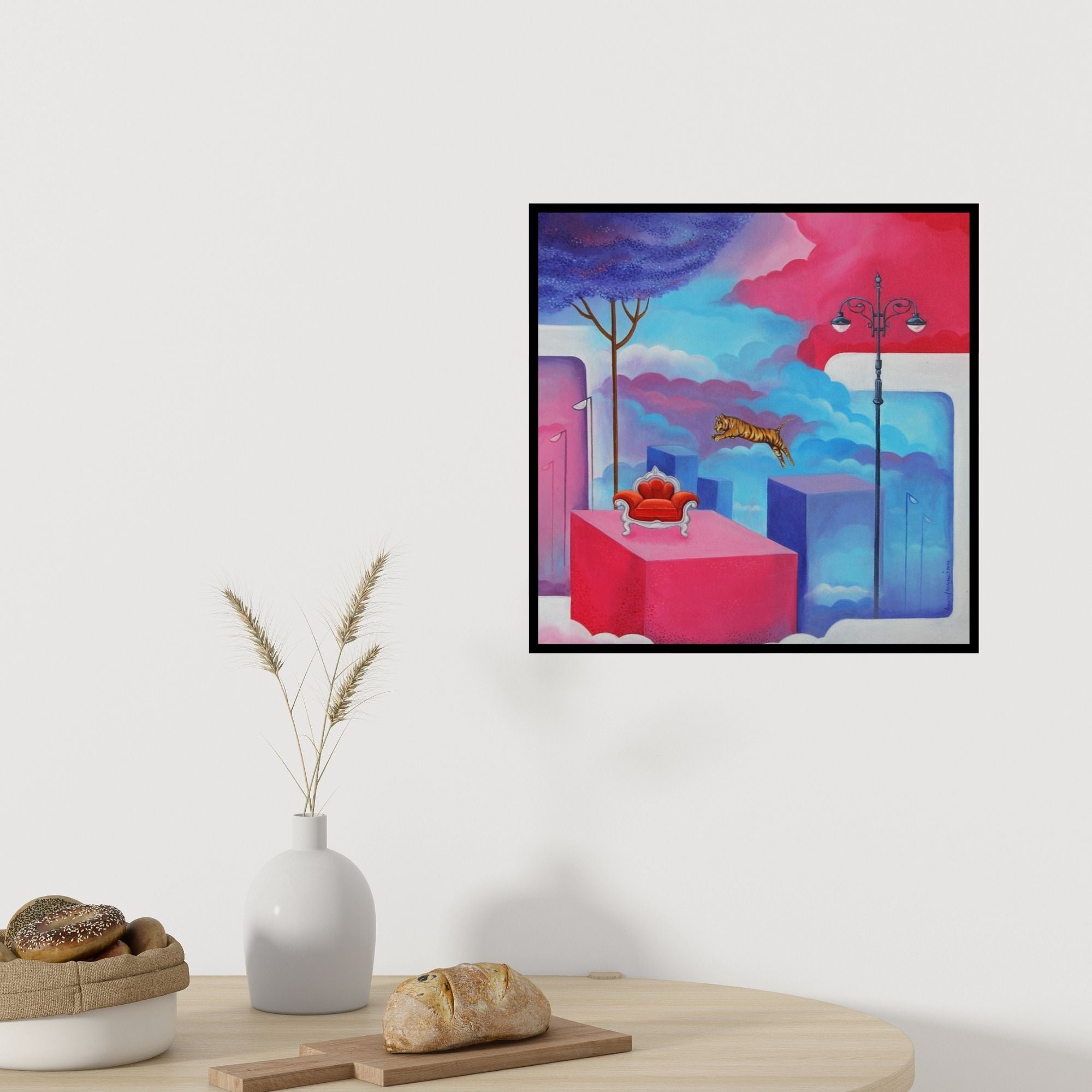 In-situ view of Anand Kumar's 'City Of Rule (The Tiger's Leap)' painting in a room