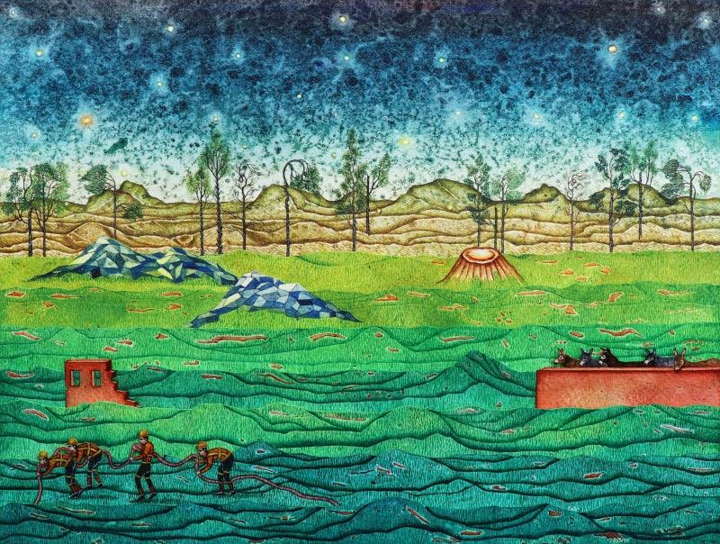 Cityscape mixed media painting titled 'City Unclaimed 1', 10x12 inches, by artist Digbijayee Khatua on Paper