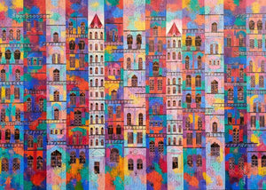 Cityscape acrylic painting titled 'City With Reflection 9', 60x84 inches, by artist Suresh Gulage on Canvas