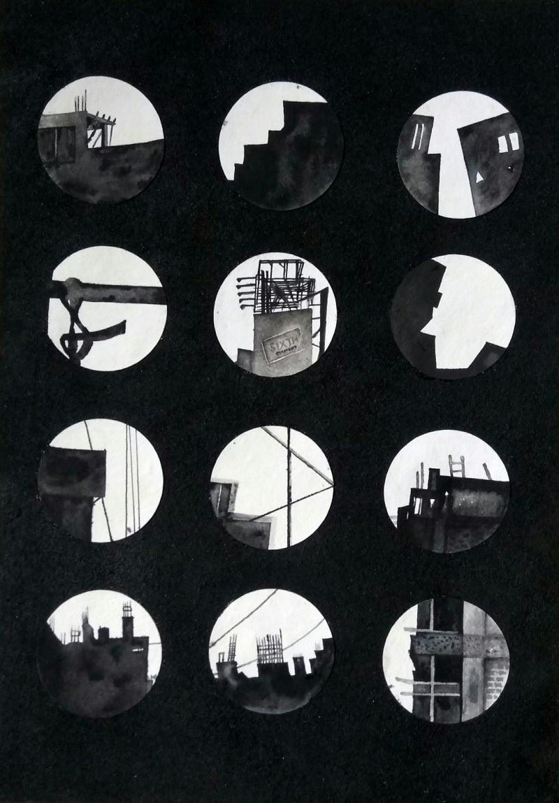 Cityscape mixed media painting titled 'Cityline', 24x18 inches, by artist Priya Dhoot on Paper