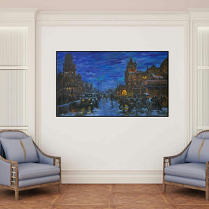 'Cityscape 1' painting by Sandeep Chhatraband shown on a wall in a furnished room.