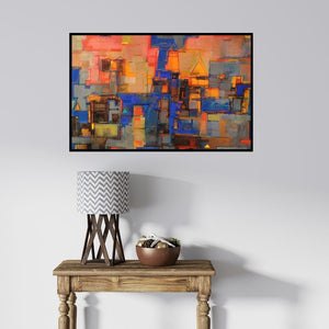 In-situ view of Iruvan Karunakaran's 'Cityscape 1 (Monsoon in Mumbai)' painting in a room