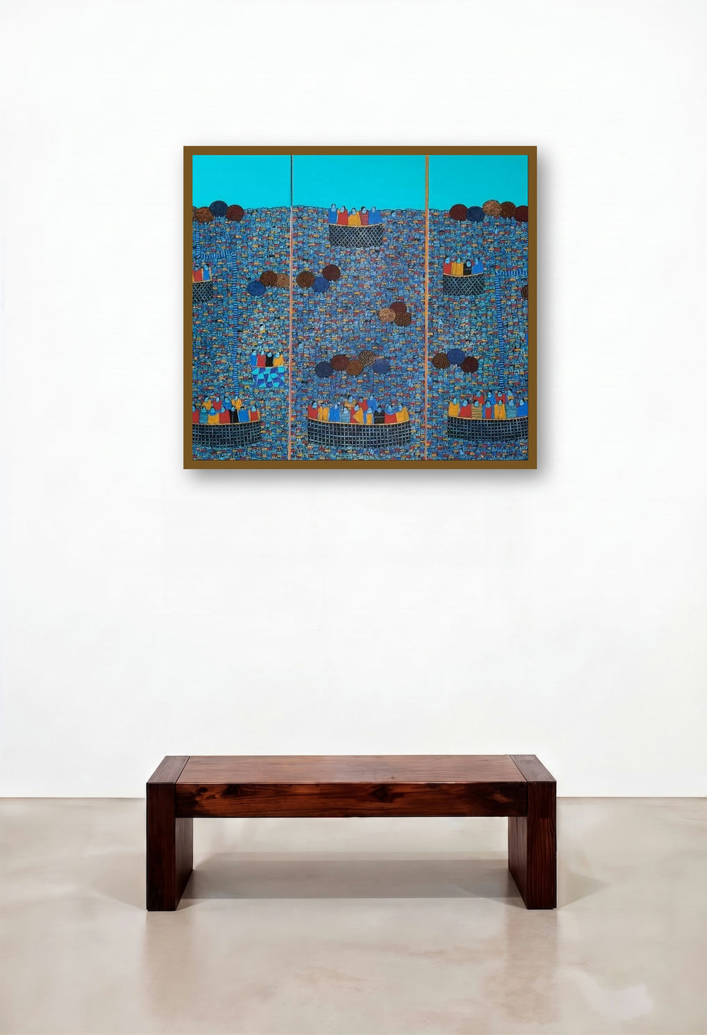 Cityscape 1 (Triptych) by artist Rama Krishna V displayed in a Contemporary Luxury Bedroom