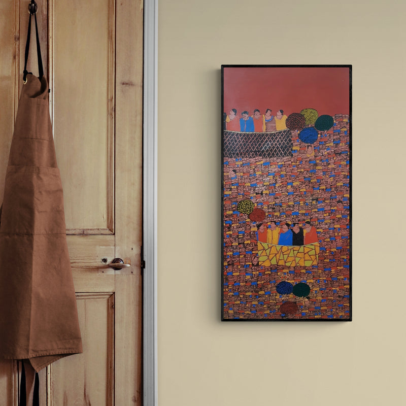 In-situ view of Rama Krishna V's 'Cityscape 17 (Urban Rhythm)' painting in a room