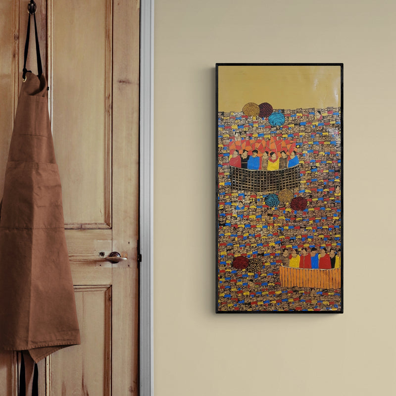 In-situ view of Rama Krishna V's 'Cityscape 18 (Celebration of Unity)' painting in a room