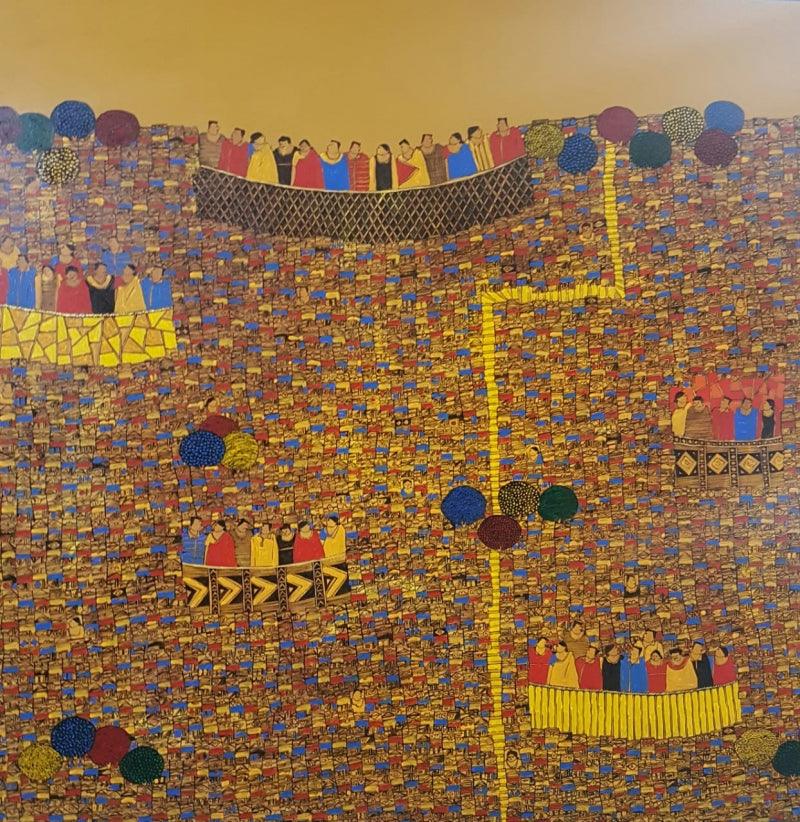 Cityscape acrylic painting titled 'Cityscape 19', 60x60 inches, by artist Rama Krishna V on Canvas