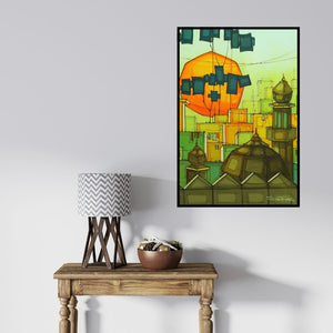 In-situ view of Salman Farooqi's 'Cityscape 2' painting in a room