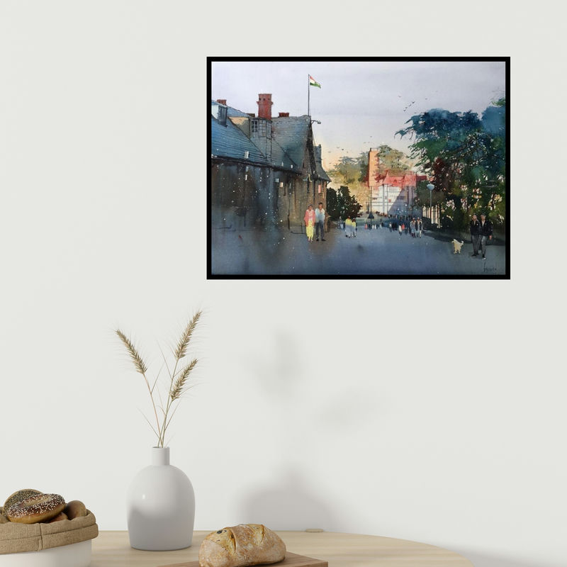 In-situ view of Bijay Biswaal's 'Cityscape 2 (Untitled)' painting in a room