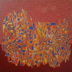 Cityscape acrylic painting titled 'Cityscape 23', 36x36 inches, by artist Rama Krishna V on Canvas