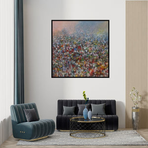 Preview of 'Cityscape 3' Painting by M Singh shown on a wall in a furnished room.