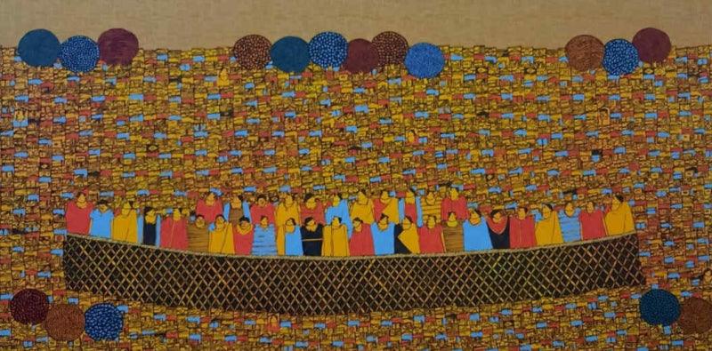 Cityscape acrylic painting titled 'Cityscape 31', 24x48 inches, by artist Rama Krishna V on Canvas