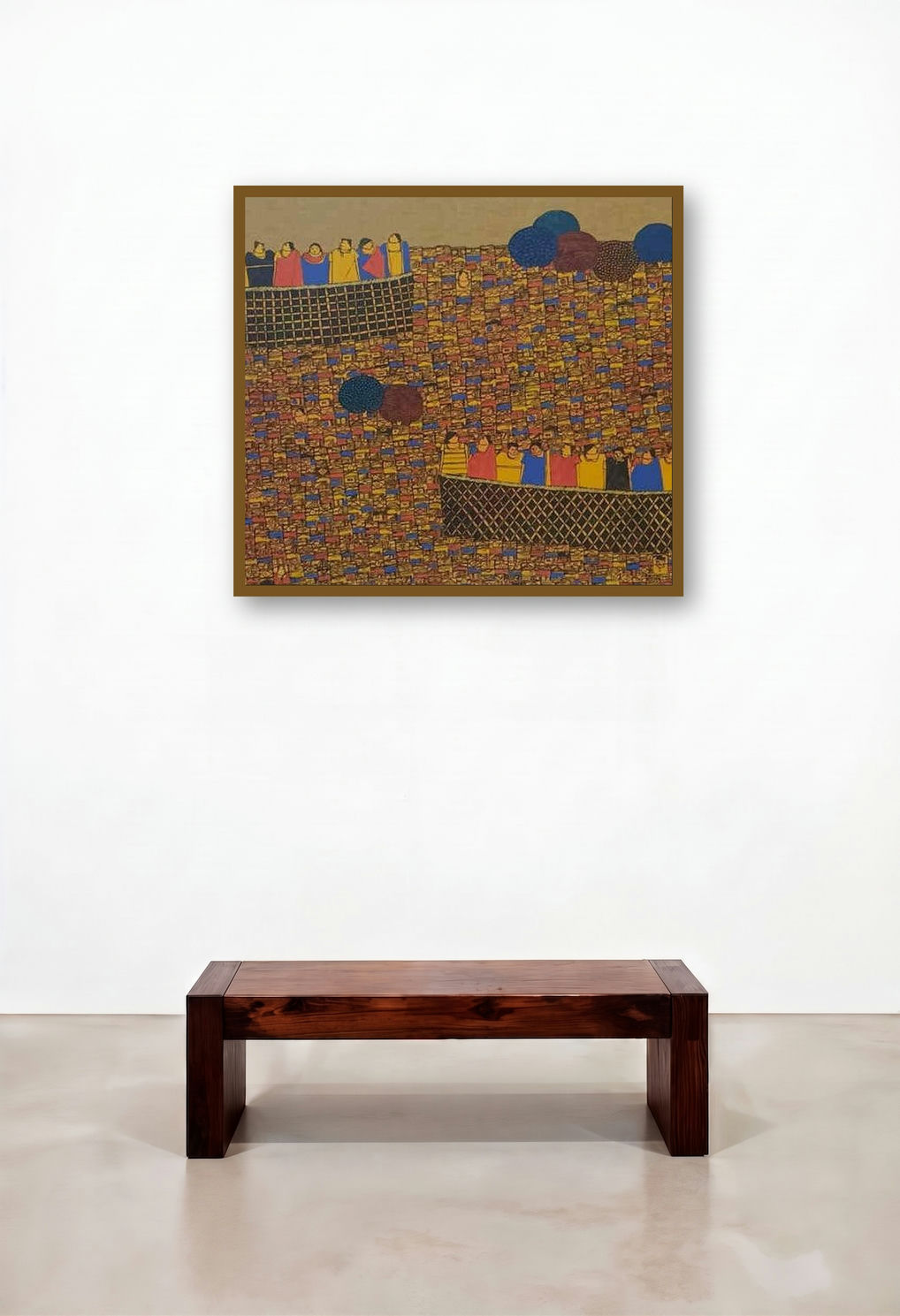 Cityscape 34 (A Crowded World) by artist Rama Krishna V displayed in a Art Deco Reception Area