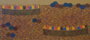 Cityscape 34 (A Crowded World) by Rama Krishna V, Original Acrylic Cityscape Painting on Canvas, Medium Horizontal Wall Art