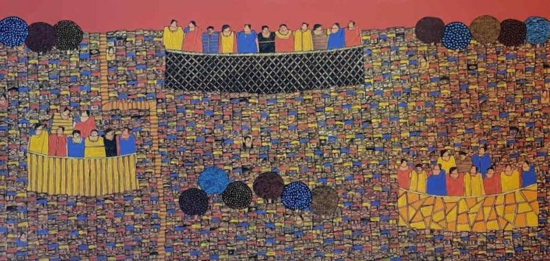 Cityscape acrylic painting titled 'Cityscape 35', 24x48 inches, by artist Rama Krishna V on Canvas