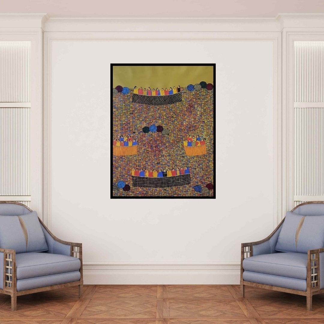 In-situ view of Rama Krishna V's 'Cityscape' painting in a room