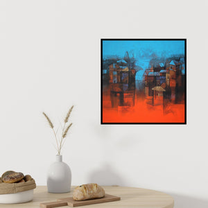 In-situ view of Sachin Akalekar's 'Cityscape (Urban Divide)' painting in a room