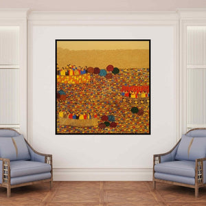 In-situ view of Rama Krishna V's 'Cityscape 8 (Boats on Golden River)' painting in a room