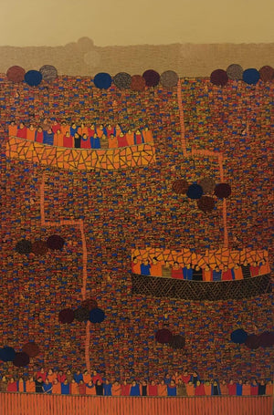 Cityscape acrylic painting titled 'Cityscape 83', 72x48 inches, by artist Rama Krishna V on Canvas