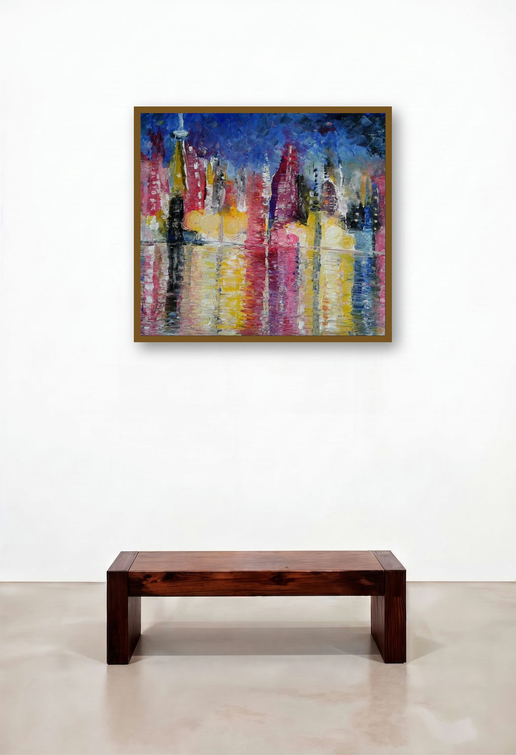 Cityscape (Urban Reflections) by artist Kiran Bableshwar displayed in a Traditional Lounge