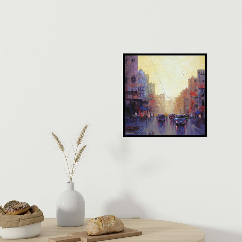 In-situ view of Purnendu Mandal's 'Cityscape Iii' painting in a room